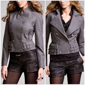 Express Gray Ruffled Bottom Wool Jacket